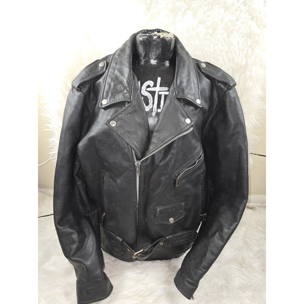 Vintage Men's American Top Genuine Leather Motorcycle Jacket Black Size Large